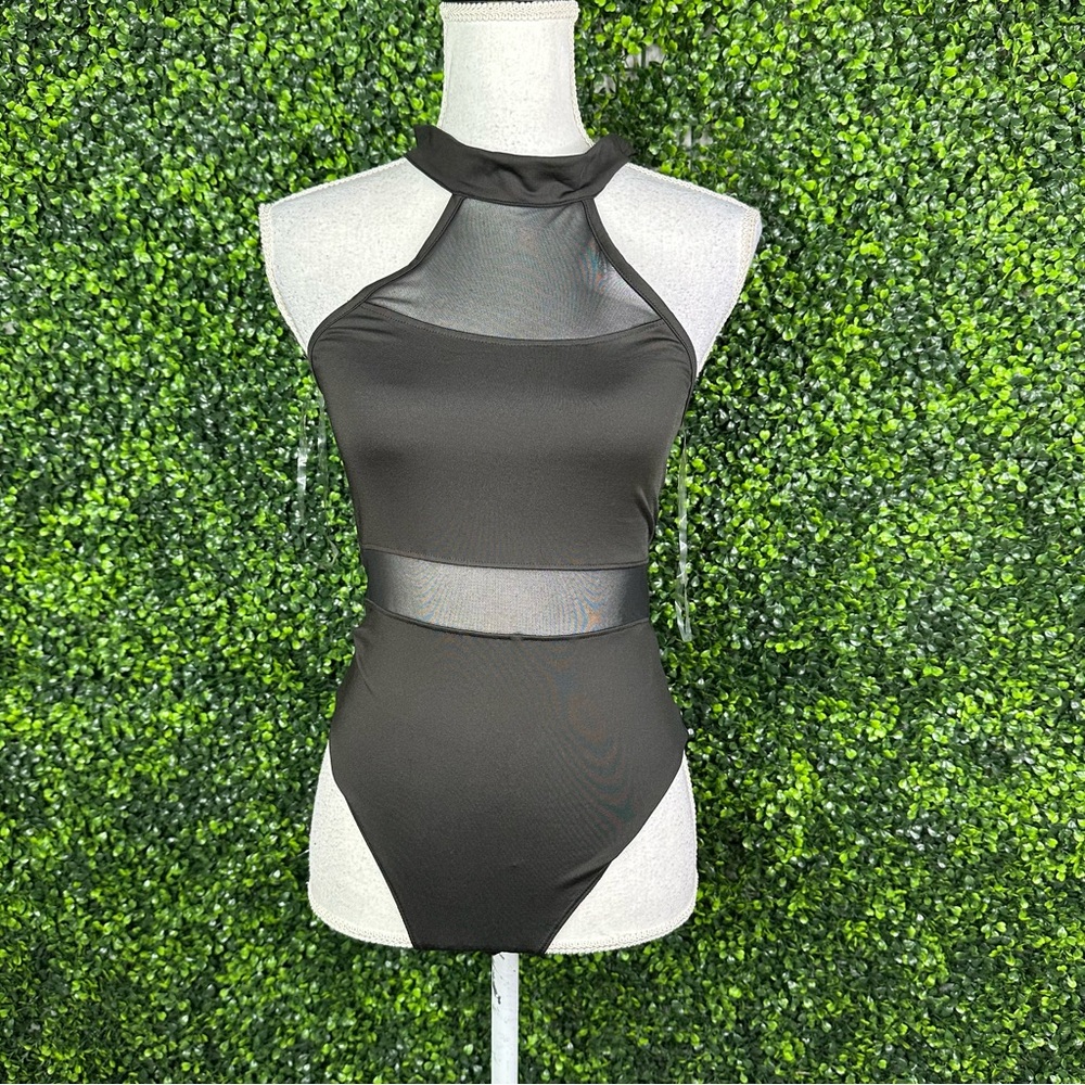 Nwt Black Mesh Halter bodysuit